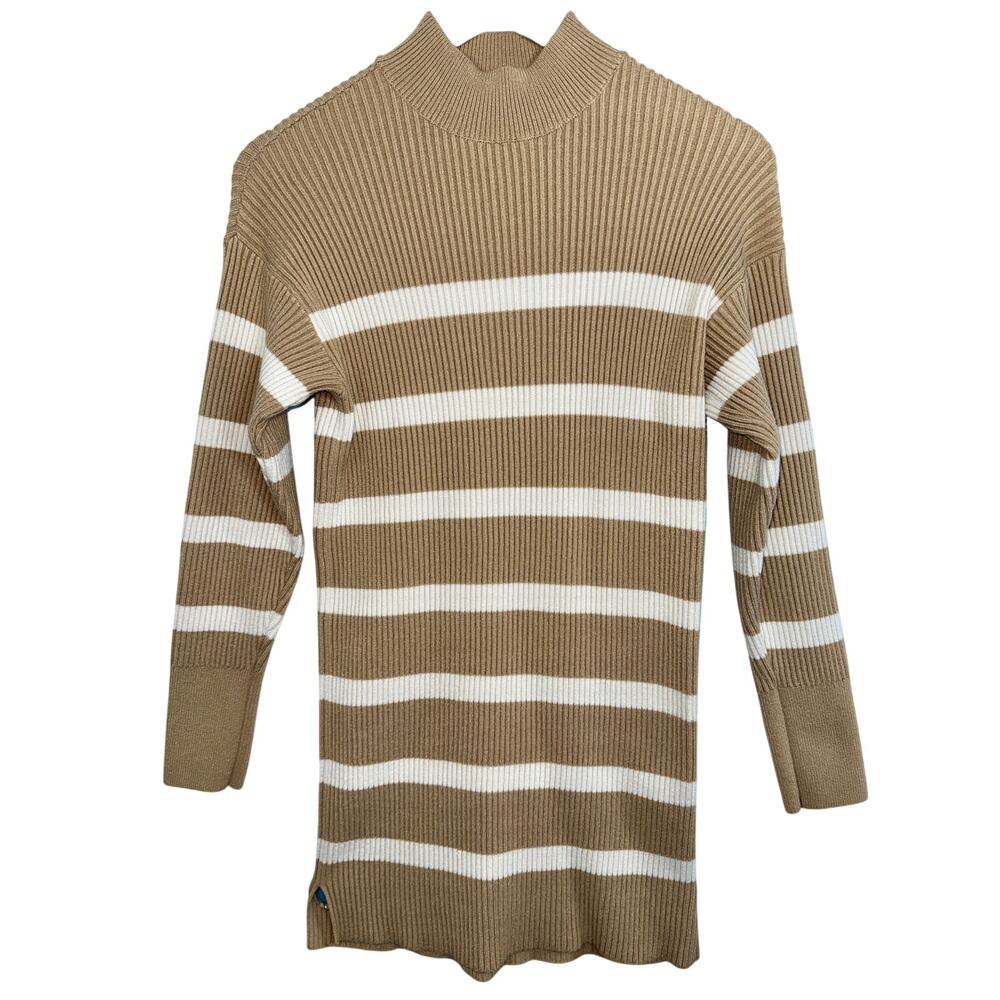 Abercrombie & Fitch Soft AF Tan White Striped Ribbed Sweater Mini Dress Womens S
